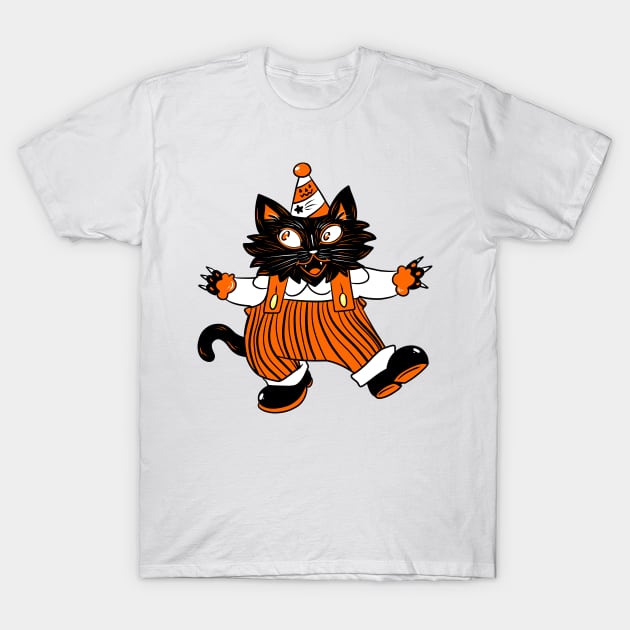 Black White and Orange Halloween Vintage Looking Cat T-Shirt by saradaboru